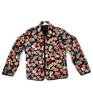Requirements Womens Quilted Jacket Multicolor Floral Fruit Full Zip Collar M